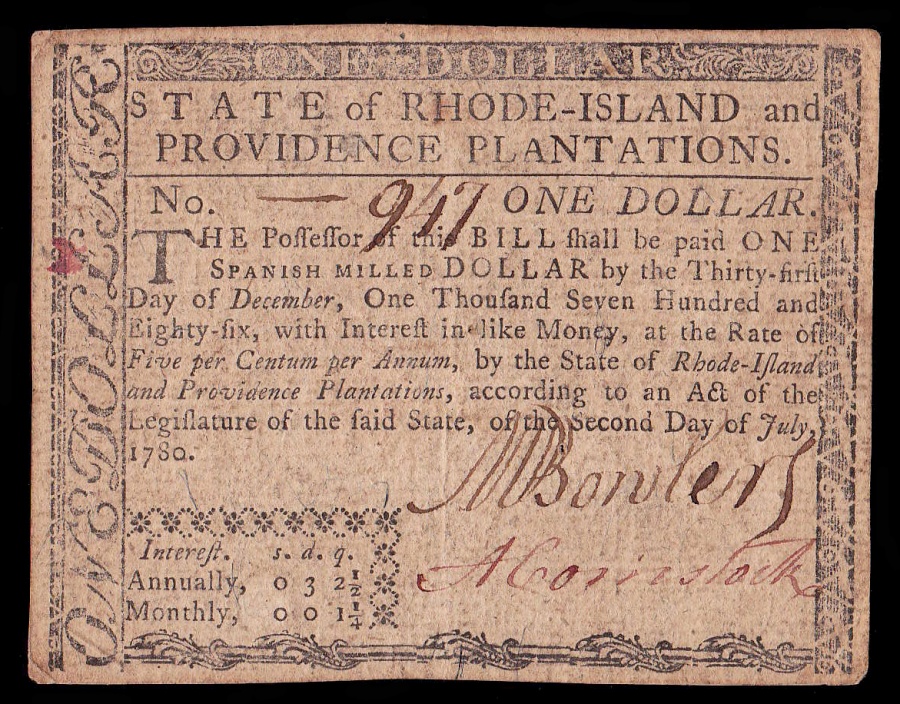 RHODE ISLAND - July 2, 1780 One Dollar | US Paper Money