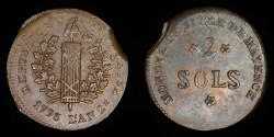 World Coins - FRANCE – Premier République, Convention nationale, 1793 Siege of MAINZ (MAYENCE) 2 Sols