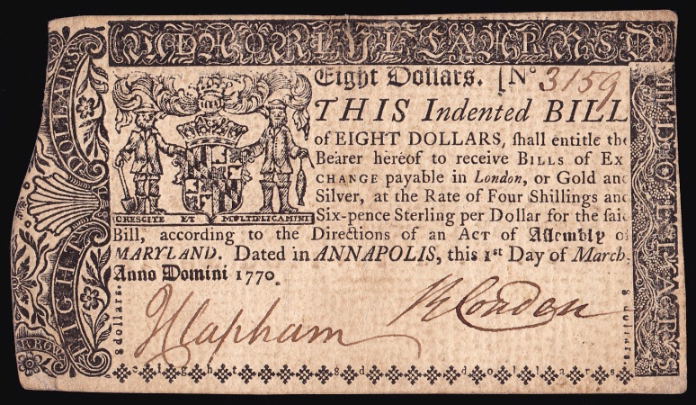 MARYLAND - March 1, 1770 Eight Dollars | US Paper Money