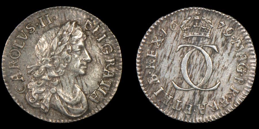 World Coins - ENGLAND – 1679 Twopence, Charles II, HIB/FRA variety