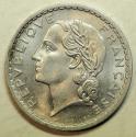 World Coins - France 5 Francs 1947 (open "9")  UNC