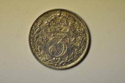 World Coins - Great Britain; Silver 3 Pence 1914