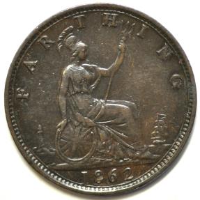 World Coins - Great Britain Farthing 1862  small 
