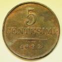 World Coins - Italian States - Lombardy - Venetia Bronze 5 Centesimi 1822-M