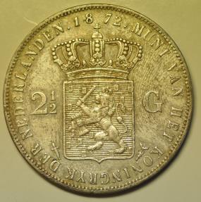 World Coins - Netherlands Silver Crown - 2 1/2 Gulden 1872   XF