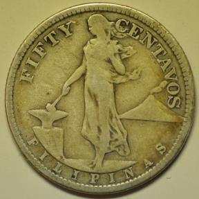 World Coins - Philippines  Silver 50 Centavos 1907-S