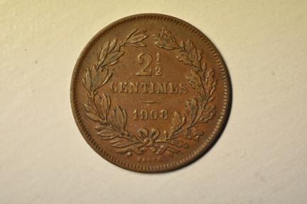 World Coins - Netherlands; 2 1/2 Centimes 1908 (u)