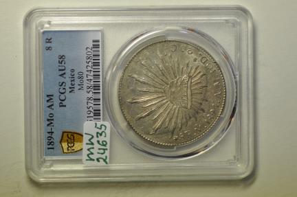 World Coins - Mexico; Silver 8 Reales 1894 Mo AM  PCGS AU58