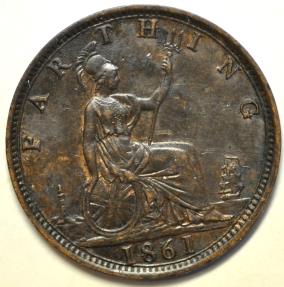 World Coins - Great Britain Farthing 1861  AU