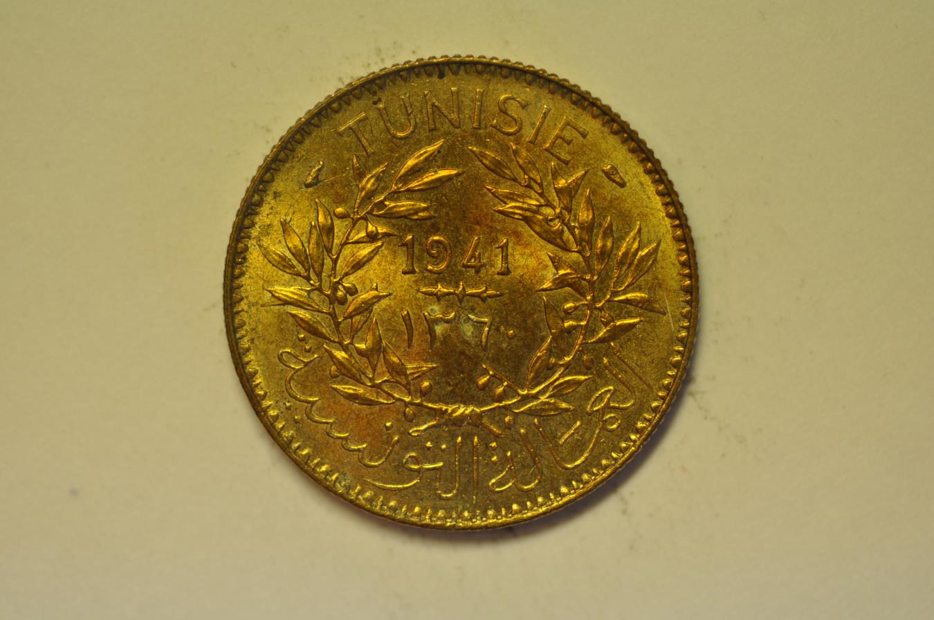 Tunisia; 2 Francs AH1360 1941 UNC African Coins