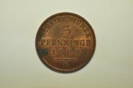 World Coins - German States - Prussia; 3 Pfennig 1869-A
