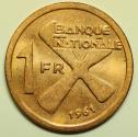 World Coins - Katanga - former Province of a Belgian Congo  Bronze Franc 1961  Red BU