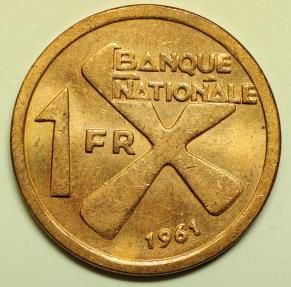 World Coins - Katanga - former Province of a Belgian Congo  Bronze Franc 1961  Red BU