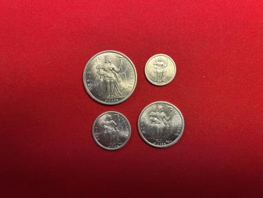 World Coins - French Polynesia; 4 Coins Lot: 50 Centimes + 1 + 2 + 5 Francs 1965 (a)  BU