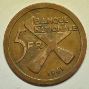 World Coins - Katanga - former Province of a Belgian Congo; 5 Francs 1961