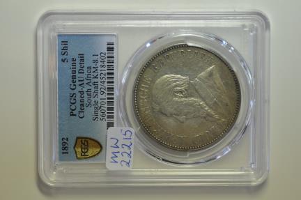 World Coins - South Africa; Silver Crown - 5 Shilling 1892  Single Shaft  PCGS AU Detail