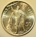 World Coins - Czechoslovakia Silver Crown - 50 Korun 1955 Liberation from Germany - 10th Anniversary UNC