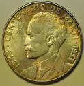 World Coins - Cuba Silver Crown - Peso 1953 Jose Marti Birth Centennial