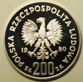 World Coins - Poland Silver 200 Zlotych 1980-MW Winter Olympics Lake Placid - no torch PROOF
