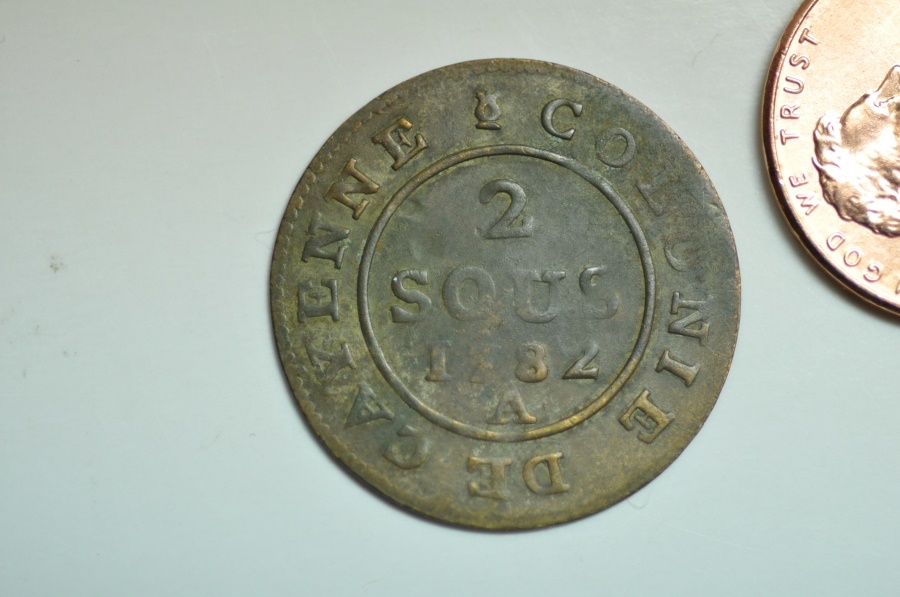 French Guiana, Colony of Cayenne; 2 Sous 1782 A VF South American Coins