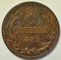 World Coins - Guernsey; Bronze 8 Doubles 1889-H  AU