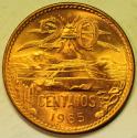 World Coins - Mexico Bronze 20 Centavos 1965 Mo  Red UNC
