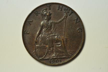World Coins - Great Britain; Farthing 1901  AU