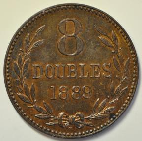 World Coins - Guernsey; Bronze 8 Doubles 1889-H  AU