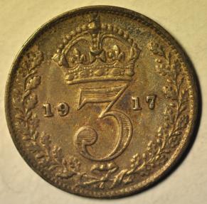 World Coins - Great Britain; Silver 3 Pence 1917