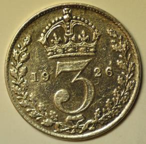 World Coins - Great Britain; Silver 3 Pence 1926