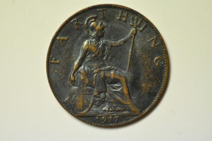 World Coins - Great Britain; Farthing 1917  XF