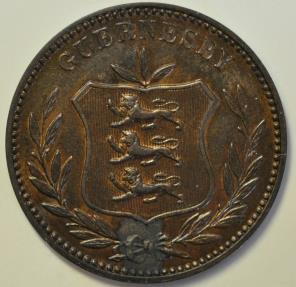 World Coins - Guernsey; Bronze 8 Doubles 1889-H  AU