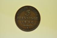World Coins - German States - Prussia; 3 Pfennig 1850-A