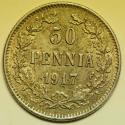 World Coins - Finland under Russian Occupation  Silver 50 Pennia 1917-S