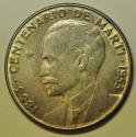 World Coins - Cuba Silver Crown - Peso 1953 Jose Marti Birth Centennial