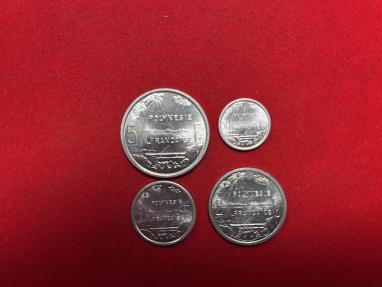 World Coins - French Polynesia; 4 Coins Lot: 50 Centimes + 1 + 2 + 5 Francs 1965 (a)  BU