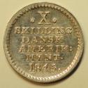 World Coins - Danish West Indies Silver X (10) Skilling 1845   XF