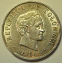 World Coins - Colombia Silver 50 Centavos 1934  Simon Bolivar   UNC