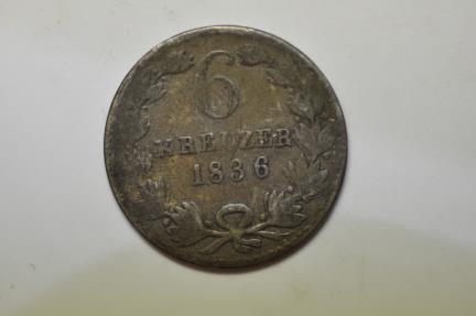 World Coins - Germany; Silver 6 Kreuzer 1836