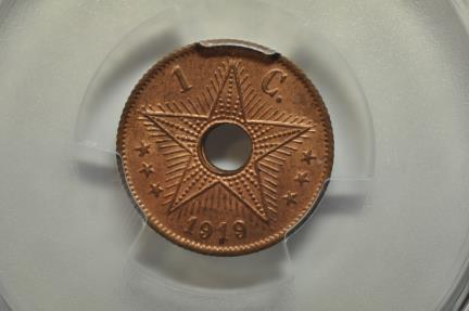 World Coins - Belgian Congo; Centime 1919  PCGS MS64RB
