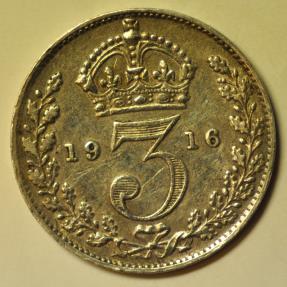 World Coins - Great Britain; Silver 3 Pence 1916