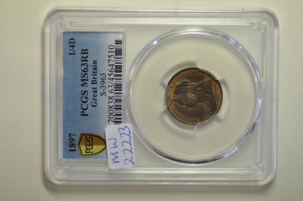 World Coins - Great Britain; Farthing 1897  PCGS MS63RB