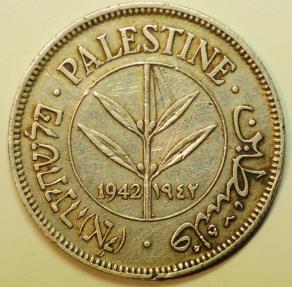 World Coins - Palestine Silver 50 Mils 1942   XF