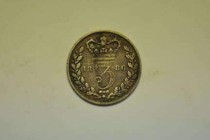 World Coins - Great Britain; Silver 3 Pence 1886