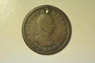 World Coins - Great Britain; Half Penny Token no date   VICTORIA NOBIS EST - holed
