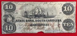 World Coins - South Carolina State Bank 10 Dollars 1855