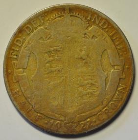 World Coins - Great Britain; Silver 1/2 Crown 1922