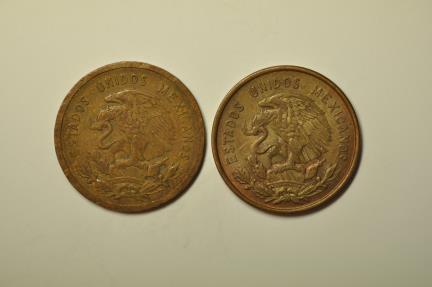 World Coins - Mexico; 2 Coins Lot - 10 Centavos 1957 Mo - 2 Different Dies 23 & 23.5 mm