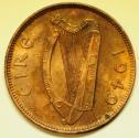 World Coins - Ireland Bronze Farthing 1949  UNC