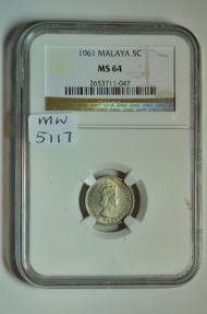 World Coins - Malaya & British Borneo; 5 Cents 1961 NGC MS64